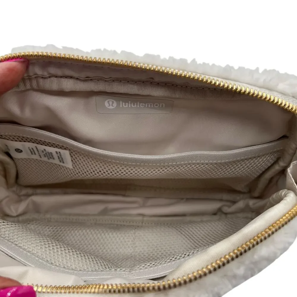 Lululemon Sherpa Fleece Crossbody Everywhere Belt Bag Gold Logo Winter White Y2K